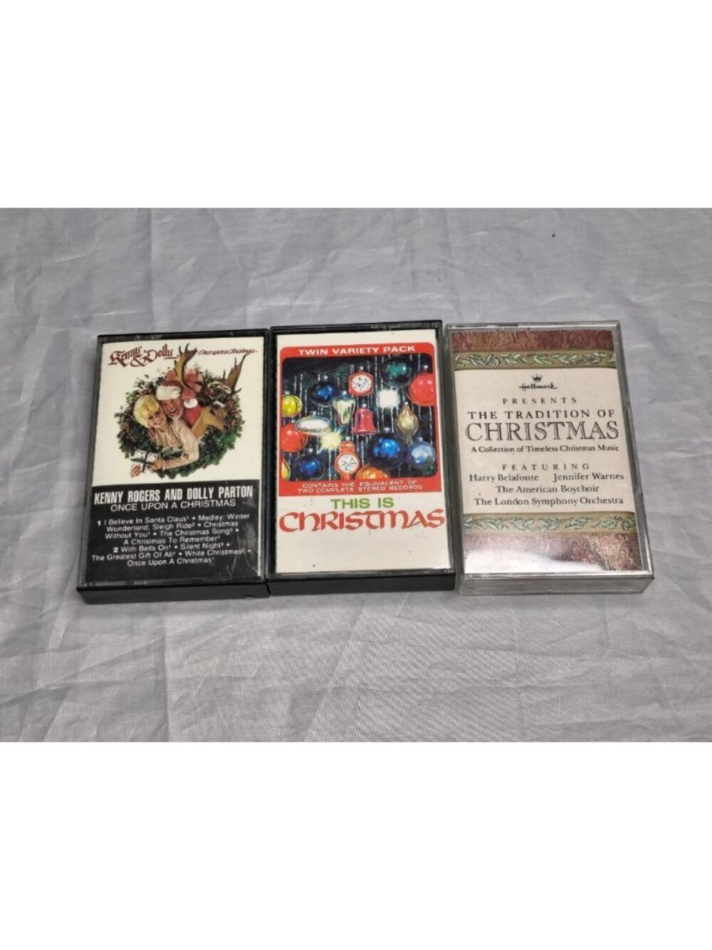 Vintage Set Of 3 Christmas Cassettes Hallmark, Kenny And Dolly,This Is Christmas